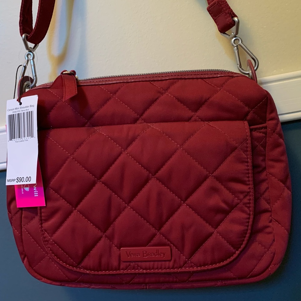 Vera Bradley mini Carson twill crossbody berry red
